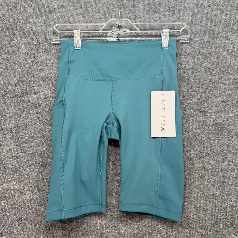 Athleta Ultimate Stash Pocket 9" Short Womens XS Teal High Rise Biker Shorts NEW